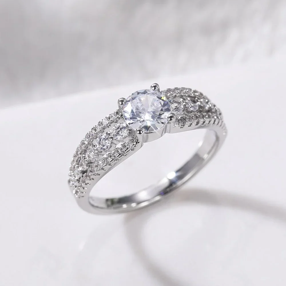 😍Diamond Shiny CZ Romantic Pure Silver Dainty Wedding Ring for Women, K868